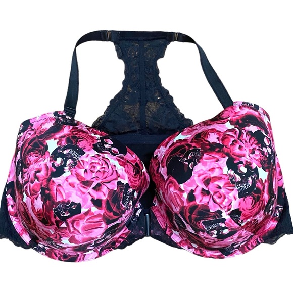 Torrid Curve Skulls and Roses Perfect T-Shirt Front-Close Bra 40H - Picture 2 of 9